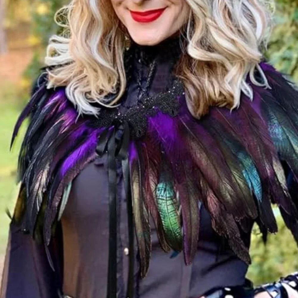 Women's Purple Natural Feather Shawl Cape